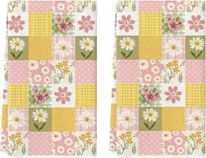 Artoid Mode Checkered Design Daisy Floral Spring Kitchen Towels Dish Towels, 18x26 Inch Farmhouse Summer Decoration Cleaning Set of 2 Artoid Mode Checkered Design Daisy Floral Spring Kitchen Towels Dish Towels, 18x26 Inch Farmhouse Summer Decoration Cleaning Set of 2
