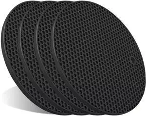 Silicone Trivet Mats, 4-Pack Heat Resistant Pot Holders Non-Slip Flexible Silicone Hot Pads for Pots, Pans, Countertops & Table Protection (Black - 4 Pack, 7 Inch) Silicone Trivet Mats, 4-Pack Heat Resistant Pot Holders Non-Slip Flexible Silicone Hot Pads for Pots, Pans, Countertops & Table Protection (Black - 4 Pack, 7 Inch)