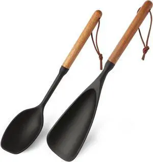 2 Pcs Silicone Spatula Spoon Set with Wood Handle - Kitchen Cooking Utensil for Non-Stick Pans, Mixing & Serving - Heat Resistant Flexible & Ladle for Cooking, Flipping, Stirring 2 Pcs Silicone Spatula Spoon Set with Wood Handle - Kitchen Cooking Utensil for Non-Stick Pans, Mixing & Serving - Heat Resistant Flexible & Ladle for Cooking, Flipping, Stirring