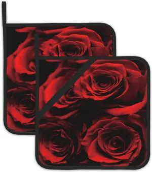 2PCS Rose Pot Holder with Loop,Abstract Red Black Rose Heat Resistant Oven Pads, Hot Pat for Kitchen Cooking Baking Food 2PCS Rose Pot Holder with Loop,Abstract Red Black Rose Heat Resistant Oven Pads, Hot Pat for Kitchen Cooking Baking Food