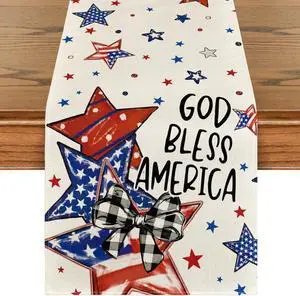 Artoid Mode God Bless America Stars Patriotic 4th of July Table Runner, Memorial Day Kitchen Dining Table Decoration for Home Party Decor 13x72 Inch Artoid Mode God Bless America Stars Patriotic 4th of July Table Runner, Memorial Day Kitchen Dining Table Decoration for Home Party Decor 13x72 Inch