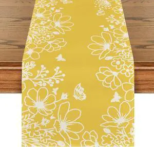 Artoid Mode Yellow Bloom Flowers Butterfly Spring Table Runner, Seasonal Holiday Kitchen Dining Table Decoration for Home Party Indoor 13x72 Inch Artoid Mode Yellow Bloom Flowers Butterfly Spring Table Runner, Seasonal Holiday Kitchen Dining Table Decoration for Home Party Indoor 13x72 Inch