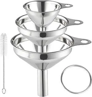 Funnels for Kitchen Use Filling Bottles, Stainless Steel Funnel Set of 3 | Food Grade Medium Small Mini Funnel for Transferring Oils, Liquid, Powder, Food, Durable Metal Set with a Brush Funnels for Kitchen Use Filling Bottles, Stainless Steel Funnel Set of 3 | Food Grade Medium Small Mini Funnel for Transferring Oils, Liquid, Powder, Food, Durable Metal Set with a Brush