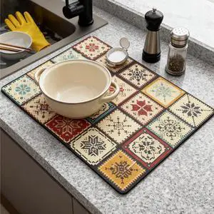 Dish Drying Mat, Quick Drying Water Draining Mat, for Kitchen Countertop | Good water absorption, multiple pattern, anti-slip, easy to clean, coffee bar accessories, bathroom counters, durable Dish Drying Mat, Quick Drying Water Draining Mat, for Kitchen Countertop | Good water absorption, multiple pattern, anti-slip, easy to clean, coffee bar accessories, bathroom counters, durable