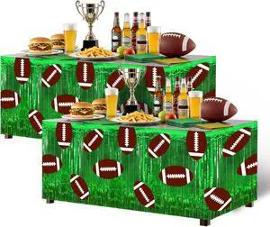 2 Pack Foil Fringe Tinsel Football Theme Table Skirt | 30 x 108 Inch Football Tablecloth Cover for Birthday Party Decoration 2 Pack Foil Fringe Tinsel Football Theme Table Skirt | 30 x 108 Inch Football Tablecloth Cover for Birthday Party Decoration