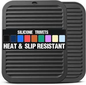 Silicone Trivets for Hot Pots and Pans - 2 Heat Resistant Pot Holders Silicone Trivet Mat Multipurpose Counter Pads (Black) Silicone Trivets for Hot Pots and Pans - 2 Heat Resistant Pot Holders Silicone Trivet Mat Multipurpose Counter Pads (Black)
