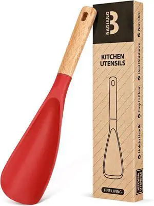 Badiano Silicone Cooking Spoon for Nonstick Cookware, Multi-function,11.4in | Great for Cooking and Serving, Sturdy BPA-Free Matte Silicone, Wood Handle Spoon for Mixing, Scoop, and Scrape,Red Badiano Silicone Cooking Spoon for Nonstick Cookware, Multi-function,11.4in | Great for Cooking and Serving, Sturdy BPA-Free Matte Silicone, Wood Handle Spoon for Mixing, Scoop, and Scrape,Red