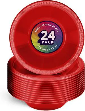DecorRack 24 Red Plastic Bowls, 7 in Disposable 12 oz Bowl DecorRack 24 Red Plastic Bowls, 7 in Disposable 12 oz Bowl