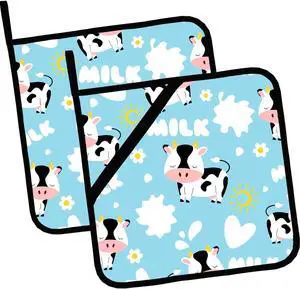Pot Holders for Kitchen Heat Resistant Pot Holders,Cute Cartoon Black and White Cow Set of 2 Oven Hot Pads for Cooking Baking BBQ Gifts for Women Men Pot Holders for Kitchen Heat Resistant Pot Holders,Cute Cartoon Black and White Cow Set of 2 Oven Hot Pads for Cooking Baking BBQ Gifts for Women Men