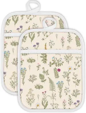 Swooflia 100% Cotton Pot Holders 2 Pack Set for Kitchen with Pockets - Cute 440°F Heat Resistant Oven Hot Pads Heavy Duty for Countertop Home Cooking Baking Microwave BBQ Retro Flower Swooflia 100% Cotton Pot Holders 2 Pack Set for Kitchen with Pockets - Cute 440°F Heat Resistant Oven Hot Pads Heavy Duty for Countertop Home Cooking Baking Microwave BBQ Retro Flower