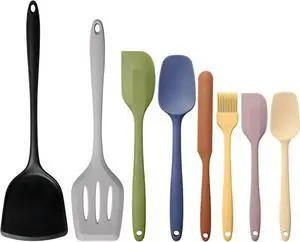 8-Piece Silicone Spatula Set, 600°F Heat Resistant, Food Grade Silicone Outer Layer, Earth Tone Dominated, Non Stick Utensils for Cooking & Baking 8-Piece Silicone Spatula Set, 600°F Heat Resistant, Food Grade Silicone Outer Layer, Earth Tone Dominated, Non Stick Utensils for Cooking & Baking