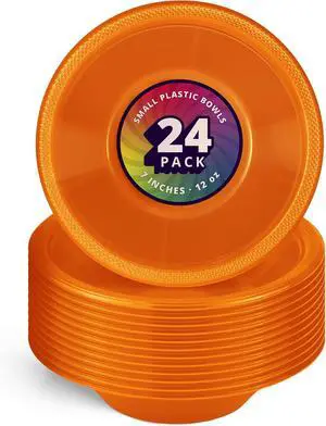 DecorRack 24 Orange Plastic Bowls, 7 in Disposable 12 oz Bowl DecorRack 24 Orange Plastic Bowls, 7 in Disposable 12 oz Bowl