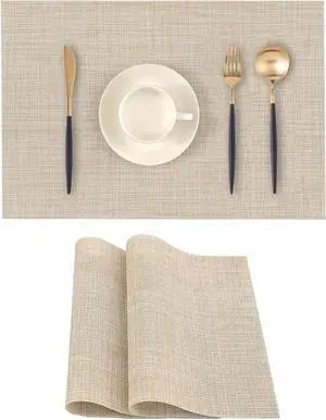 Beige Placemats Set of 2 - Heat-Resistant, Non-Slip Table Mats | 2Pcs Washable Durable Woven Vinyl for Indoor & Outdoor Dining Place mats Beige Placemats Set of 2 - Heat-Resistant, Non-Slip Table Mats | 2Pcs Washable Durable Woven Vinyl for Indoor & Outdoor Dining Place mats