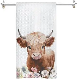 Floral Highland Cow Kitchen Towels, Cow Lovers Gifts for Women Dish Tea Towels for Kitchen Decor, Farmhouse Flower Highland Cattle Decorative Hand Towel, 16x24 Inches Floral Highland Cow Kitchen Towels, Cow Lovers Gifts for Women Dish Tea Towels for Kitchen Decor, Farmhouse Flower Highland Cattle Decorative Hand Towel, 16x24 Inches