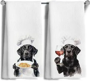 Funny Black Lab Labrador Gifts for Women Men Wine Kitchen Hand Towels Set of 2Black Labrador Dog Kitchen Decor for Home Bar(16x24Inch) Funny Black Lab Labrador Gifts for Women Men Wine Kitchen Hand Towels Set of 2Black Labrador Dog Kitchen Decor for Home Bar(16x24Inch)