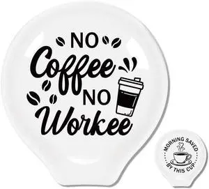 ANATTASOUL No Coffee No Work 2Pcs Ceramic Spoon Rest for Coffee Bar | 3.34"x3.54" Cute Spoon Holder Heat Resistant Utensil Holder for Coffee Bar Decor Women Men, Housewarming Gifts ANATTASOUL No Coffee No Work 2Pcs Ceramic Spoon Rest for Coffee Bar | 3.34"x3.54" Cute Spoon Holder Heat Resistant Utensil Holder for Coffee Bar Decor Women Men, Housewarming Gifts