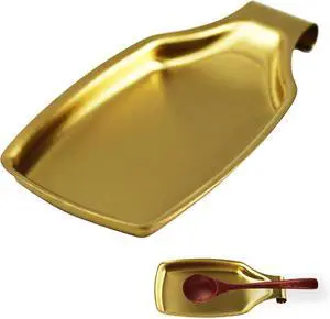 Gold Spoon Rest for Stove Stainless Steel Kitchen Utensil Holder | Heavy duty gold stainless steel build, drip tray and hanging hook design, for kitchen ladles, spatulas and cooking utensils Gold Spoon Rest for Stove Stainless Steel Kitchen Utensil Holder | Heavy duty gold stainless steel build, drip tray and hanging hook design, for kitchen ladles, spatulas and cooking utensils