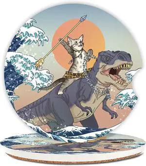 Car Coasters Pack of 2,Absorbent Ceramic Car Coasters Set for Women/Men,Drink Cup Holder Coasters,with A Finger Notch for Easy Removal(Cat and Dinosaur) Car Coasters Pack of 2,Absorbent Ceramic Car Coasters Set for Women/Men,Drink Cup Holder Coasters,with A Finger Notch for Easy Removal(Cat and Dinosaur)