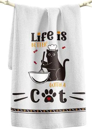Miss Adola Cat Funny Kitchen Towels - 15x28 Inch Decorative Waffle Microfiber Dish Cloths Cute Absorbent Reusable Hand Tea Towels with Hanging Loop Black Cats Gift for Cat Lovers Miss Adola Cat Funny Kitchen Towels - 15x28 Inch Decorative Waffle Microfiber Dish Cloths Cute Absorbent Reusable Hand Tea Towels with Hanging Loop Black Cats Gift for Cat Lovers