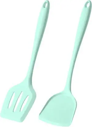 2-Pack Silicone Spatula Set, Heat Resistant Spatulas for Baking & Mixing, BPA-Free Solid & Slotted Turner for Non-Stick Pans, Kitchen Utensils for Scraping, Sauteing and Flipping (Mint Green) 2-Pack Silicone Spatula Set, Heat Resistant Spatulas for Baking & Mixing, BPA-Free Solid & Slotted Turner for Non-Stick Pans, Kitchen Utensils for Scraping, Sauteing and Flipping (Mint Green)