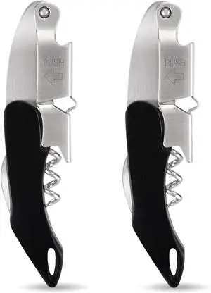 2-Pack Corkscrew Wine Opener - Heavy Duty Wine Key for Servers | Manual Waiter Corkscrew,420 Stainless Steel,Cork Screw Wine Bottle Opener, with Double Hinged,for Sommelier Bartenders, Black 2-Pack Corkscrew Wine Opener - Heavy Duty Wine Key for Servers | Manual Waiter Corkscrew,420 Stainless Steel,Cork Screw Wine Bottle Opener, with Double Hinged,for Sommelier Bartenders, Black