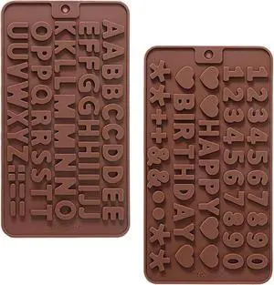 2 pcs Number Chocolate Molds and Letter Silicone Molds,kitchen utensils,with Happy Birthday Cake Decorations Symbols,for Chocolate, Candy, ice cubes,cake cookies (Brown) 2 pcs Number Chocolate Molds and Letter Silicone Molds,kitchen utensils,with Happy Birthday Cake Decorations Symbols,for Chocolate, Candy, ice cubes,cake cookies (Brown)