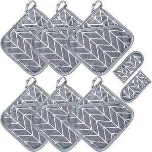 Heat Resistant Potholders Hot Pads-6 Kitchen Pot Holders Set with 2 Pan Hot Handle Holders Trivet for Cooking and Baking,with Recycled Infill Terrycloth Lining(Grey,8 Piece) Heat Resistant Potholders Hot Pads-6 Kitchen Pot Holders Set with 2 Pan Hot Handle Holders Trivet for Cooking and Baking,with Recycled Infill Terrycloth Lining(Grey,8 Piece)