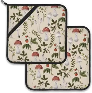 Vintage Mushroom Strawberry Pot Holder Set of 2,Heat Resistant Potholders Oven Hot Pads for Kitchen Cooking Baking BBQ Vintage Mushroom Strawberry Pot Holder Set of 2,Heat Resistant Potholders Oven Hot Pads for Kitchen Cooking Baking BBQ