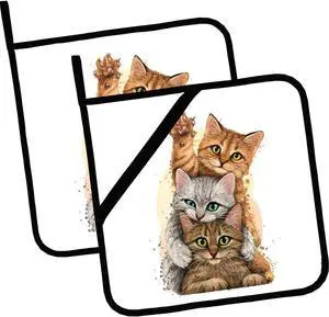Three Cute Cats Pot Holders Set of 2,Kitchen Heat Resistant Potholders for Microwave Cooking Baking Oven and BBQ Gifts for Women Three Cute Cats Pot Holders Set of 2,Kitchen Heat Resistant Potholders for Microwave Cooking Baking Oven and BBQ Gifts for Women