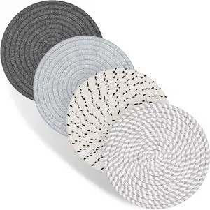 Trivets for Hot Dishes, 4 Pot Holders for Kitchen, Heat Resistant Mats for Countertop, 8 Inch Hot Pads for Hot Pots and Pans, Coaster, Home Essentials, Rustic Farmhouse Decor (Gray) Trivets for Hot Dishes, 4 Pot Holders for Kitchen, Heat Resistant Mats for Countertop, 8 Inch Hot Pads for Hot Pots and Pans, Coaster, Home Essentials, Rustic Farmhouse Decor (Gray)