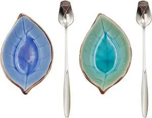 2 Pack Coffee Spoon and Leaf Rest Set, Ice Cracks Leaf Ladle Holder, Tea Spoon Rest for Kitchen Counter, Dining Table, Coffee Bar Teaspoon Rest with Spoon (Lake blue and Sapphire) 2 Pack Coffee Spoon and Leaf Rest Set, Ice Cracks Leaf Ladle Holder, Tea Spoon Rest for Kitchen Counter, Dining Table, Coffee Bar Teaspoon Rest with Spoon (Lake blue and Sapphire)