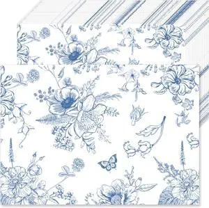 50 Pcs Blue Porcelain Paper Placemats, 11x16 Inch Blue Floral Disposable Placemats Spring Summer Flowers Chinoiserie Table Mats for Wedding Baby Shower Birthday Home Party Supplies 50 Pcs Blue Porcelain Paper Placemats, 11x16 Inch Blue Floral Disposable Placemats Spring Summer Flowers Chinoiserie Table Mats for Wedding Baby Shower Birthday Home Party Supplies