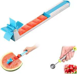 Watermelon Slicer Cube Cutter Knife Corer Windmill Stainless Steel Fruit Tools With Melon Baller Scooper Easy Unique Kitchen Gadgets Home Gift (Bule) Watermelon Slicer Cube Cutter Knife Corer Windmill Stainless Steel Fruit Tools With Melon Baller Scooper Easy Unique Kitchen Gadgets Home Gift (Bule)