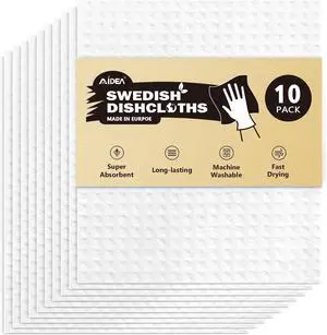 AIDEA Swedish Dishcloths for Kitchen, 10PK, Reusable Paper Towels, 7" x 6" | Absorbent Sponge Dish Cloth, Dishcloths for Washing Dishes, Swedish Towels for Home, Kitchen, Glass, White AIDEA Swedish Dishcloths for Kitchen, 10PK, Reusable Paper Towels, 7" x 6" | Absorbent Sponge Dish Cloth, Dishcloths for Washing Dishes, Swedish Towels for Home, Kitchen, Glass, White