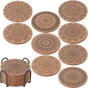 ionEgg Cork Coasters for Drinks Reusable Cup Coaster for Cold or Warm Drinks, Pack of 9 with Metal Holder ionEgg Cork Coasters for Drinks Reusable Cup Coaster for Cold or Warm Drinks, Pack of 9 with Metal Holder