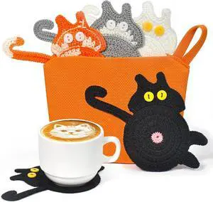 Drink Coasters, Decorative Bar Coasters, 4 Pack Cute Coffee Coasters, Animal Pattern Crochet Coasters (Cat) Drink Coasters, Decorative Bar Coasters, 4 Pack Cute Coffee Coasters, Animal Pattern Crochet Coasters (Cat)
