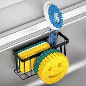 MURLONG Sponge Holder Smiley Face, Sink Organizer with 2 Suction Cups/1 Adhesive Strips, Designed for Sponge, Soap, Dish Brush, Scrubber - Black MURLONG Sponge Holder Smiley Face, Sink Organizer with 2 Suction Cups/1 Adhesive Strips, Designed for Sponge, Soap, Dish Brush, Scrubber - Black