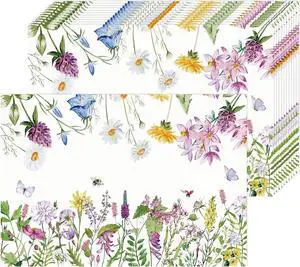 Paper Placemats Disposable 50 Pack Spring Flowers Placemats 16x 11 Inch Summer Seasonal Paper Table Mats for Home Kitchen Dining Table Decoration Paper Placemats Disposable 50 Pack Spring Flowers Placemats 16x 11 Inch Summer Seasonal Paper Table Mats for Home Kitchen Dining Table Decoration