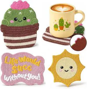 Slohif Cute Woven Drink Coasters Funny Gifts for Home Desk Coffee Table-Creative Inspirational Crochet Decor Gift Office Cup Coaster Accessories for Women Family (3pcs) Slohif Cute Woven Drink Coasters Funny Gifts for Home Desk Coffee Table-Creative Inspirational Crochet Decor Gift Office Cup Coaster Accessories for Women Family (3pcs)