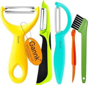 GANNK Vegetable Potato Peelers for Kitchen, Ultra Sharp Stainless Steel Blades Easy Peeling Apple Fruit Veggie Carrot Cucumber, W/Orange peeler, Dishwasher Safe GANNK Vegetable Potato Peelers for Kitchen, Ultra Sharp Stainless Steel Blades Easy Peeling Apple Fruit Veggie Carrot Cucumber, W/Orange peeler, Dishwasher Safe