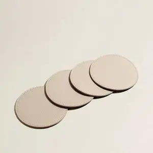 OLETHA Aesthetic Round Drink Coasters, Set of 4, Ivory | Faux leather coasters for coffee bars, dining tables & office desks; wipe clean OLETHA Aesthetic Round Drink Coasters, Set of 4, Ivory | Faux leather coasters for coffee bars, dining tables & office desks; wipe clean