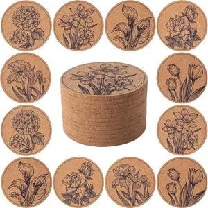 Cork Coasters for Drinks Absorbent Non Slip 12pcs 4 Inch Flower | Coaster for Coffee Table Housewarming Gifts for New Home Present for Friends, Living Room Decor, Apartment Decor, Elegant Cork Coasters for Drinks Absorbent Non Slip 12pcs 4 Inch Flower | Coaster for Coffee Table Housewarming Gifts for New Home Present for Friends, Living Room Decor, Apartment Decor, Elegant