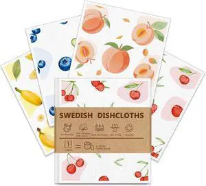 Swedish Dishcloths for Kitchen, Reusable Paper Towels, 4 Pack | Super Absorbent & Washable Dish Rags, Non-Scratch Cellulose Sponge Cloths for Washing Dishes, Dishwasher Safe, Biodegradable Swedish Dishcloths for Kitchen, Reusable Paper Towels, 4 Pack | Super Absorbent & Washable Dish Rags, Non-Scratch Cellulose Sponge Cloths for Washing Dishes, Dishwasher Safe, Biodegradable