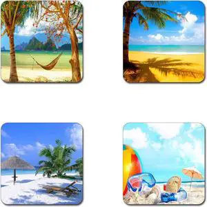 Summer Beach Pattern Square Coaster Set of 4 - Made of Recycled Rubber Summer Beach Pattern Square Coaster Set of 4 - Made of Recycled Rubber