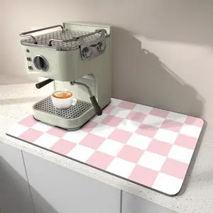 Dish Drying Mat for Kitchen Counter, 12" x 20" Checkered Coffee Bar Mat for Espresso Machine, Absorbent and Stain-Resistant Countertop Protector, Non-Slip Rubber Back Drying Pad, Pink & White Dish Drying Mat for Kitchen Counter, 12" x 20" Checkered Coffee Bar Mat for Espresso Machine, Absorbent and Stain-Resistant Countertop Protector, Non-Slip Rubber Back Drying Pad, Pink & White
