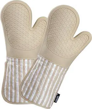 Alselo Silicone Oven Mitts Heat Resistant 932 with Waterproof & Non-Slip | Kitchen Mittens Set of 2,Extra Long 7.5"x15" Oven Gloves with Soft Cotton Terry Lining for Baking Cooking BBQ (Khaki,2) Alselo Silicone Oven Mitts Heat Resistant 932 with Waterproof & Non-Slip | Kitchen Mittens Set of 2,Extra Long 7.5"x15" Oven Gloves with Soft Cotton Terry Lining for Baking Cooking BBQ (Khaki,2)