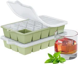 Silicone Ice Cube Tray 2 Pack - EASY RELEASE ice cube tray with lid, BPA Free Ice Cubes Trays for Freezer,ice cube mold for Cocktail,Whiskey (Green) Silicone Ice Cube Tray 2 Pack - EASY RELEASE ice cube tray with lid, BPA Free Ice Cubes Trays for Freezer,ice cube mold for Cocktail,Whiskey (Green)