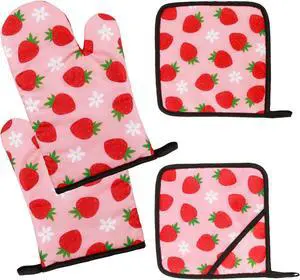 4 PSC Strawberry Pink Cute Oven Mitts Pot Holders Set,Strawberry Kitchen Accessories Decor,Heat Resistant for Cooking Baking Grilling Microwave 4 PSC Strawberry Pink Cute Oven Mitts Pot Holders Set,Strawberry Kitchen Accessories Decor,Heat Resistant for Cooking Baking Grilling Microwave