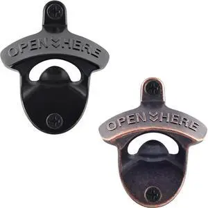 Beer Bottle Opener Wall Mounted Rustic and Black with Screws 2 PCS | Stainless Metal, OPEN HERE Embossed, Antique Copper Old Fashion Style, Mountable for Table Cooler Post to Open Cola Soda Top Beer Bottle Opener Wall Mounted Rustic and Black with Screws 2 PCS | Stainless Metal, OPEN HERE Embossed, Antique Copper Old Fashion Style, Mountable for Table Cooler Post to Open Cola Soda Top