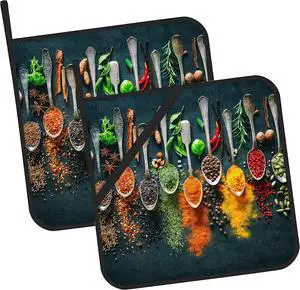 Colourful Various Herbs Pot Holders Set of 2 Heat Resistant & Non Slip Potholders, Spices for Cooking Oven Hot Pads for Kitchen Cooking Baking Barbecue Colourful Various Herbs Pot Holders Set of 2 Heat Resistant & Non Slip Potholders, Spices for Cooking Oven Hot Pads for Kitchen Cooking Baking Barbecue